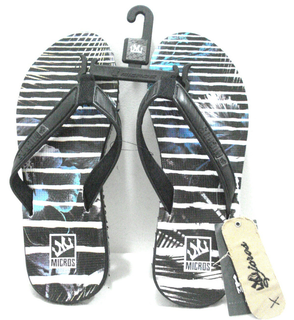 Micros Men's Flip Flops Thong Sandals MZSD-353 Black White Graphic Size 9 New